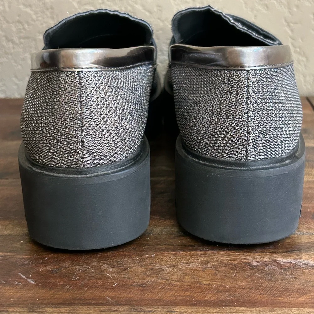 Franco Sarto Bazel Platform Lug Sole Loafers Size 6.5 – Metallic Knit‎ Slip-On